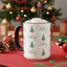 Taza de Navidad de árbol de pino personalizada par
