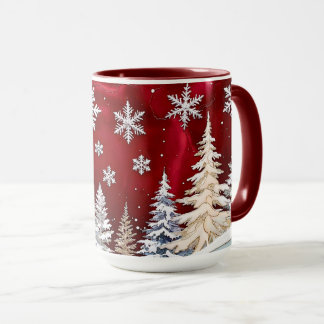 Taza de Navidad de bosque invernal con copo de nie