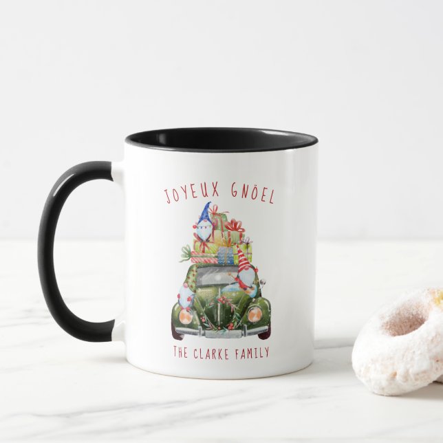 Taza de Navidad de Coche Antiguo con Gnomos Lindos (Con donut)