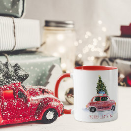 Taza de Navidad de Coche Rojo Vintage