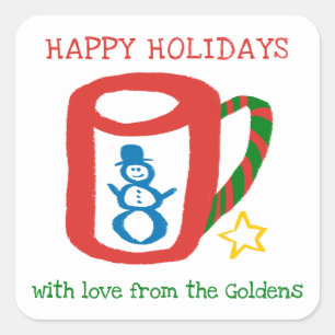 Taza de Navidad Doodle de Navidad Etiqueta De A