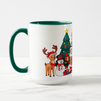 Taza de Navidad - Papá Noel, Reno y Muñeco de Niev