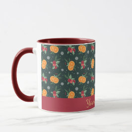 Taza de Navidad personalizada con naranjas y acebo