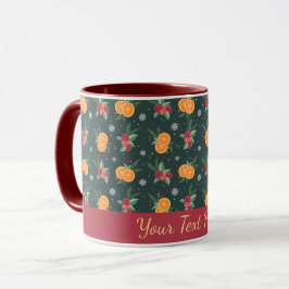 Taza de Navidad personalizada con naranjas y acebo