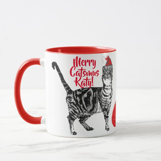 Taza de Navidad Roja Gato Atigrado Gatos Alegres (Izquierda)