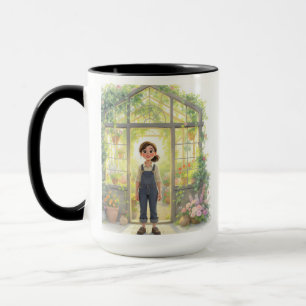 Taza de niña Cottagecore y sereno invernadero secr