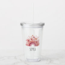 Taza de niñas arcoíris floral con nombre personali