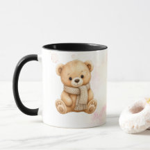 Taza de osito de invierno en acuarela rosa