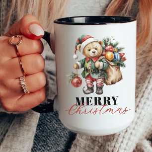 Taza de oso de Feliz Navidad con acuarela para ell