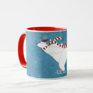 Taza de osos polares patinando sobre hielo en invi