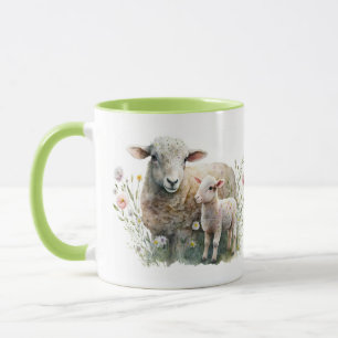 Taza de oveja madre con cordero