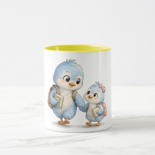 Taza de pájaro azul con acento amarillo soleado (Centro)