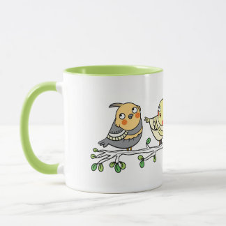 Taza de pájaros de dibujos animados lindos, ilustr
