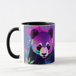 Taza de panda abstracto negro morado