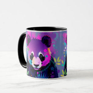 Taza de panda abstracto negro morado