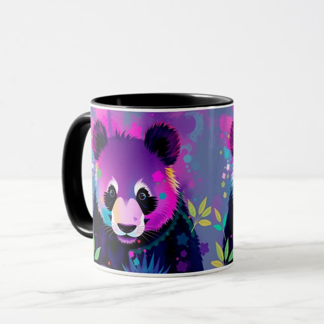 Taza de panda abstracto negro morado (Anverso izquierdo)