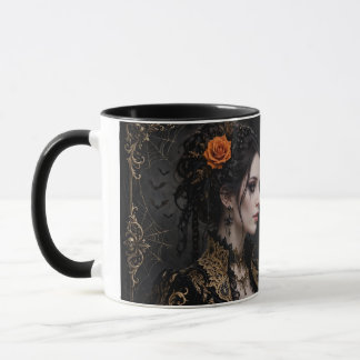 Taza de pareja de Halloween de rosa naranja gótica