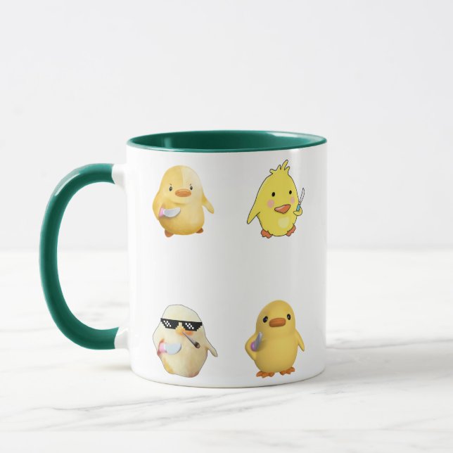 Taza de pato sosteniendo un cuchillo para fans de  (Izquierda)