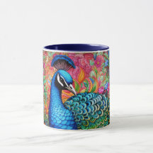 Taza de pavo real con monograma personalizado impr