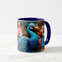 Taza de pavo real con monograma personalizado impr