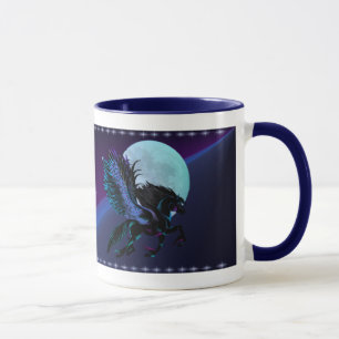 Taza de Pegaso negro y de la luna azul