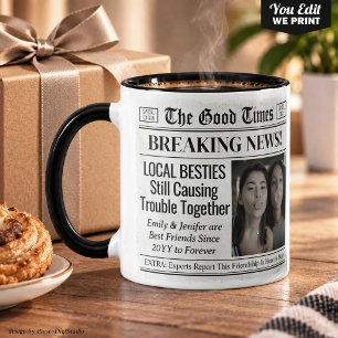 Taza de periódico de mejores amigas personalizada,