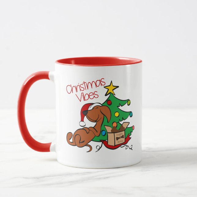 Taza de perro dachshund con ambiente navideño (Izquierda)