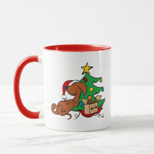 Taza de perro dachshund con ambiente navideño