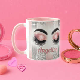 Taza de pestañas brillantes rosadas glamurosas