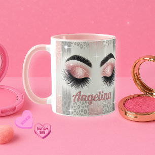 Taza de pestañas brillantes rosadas glamurosas