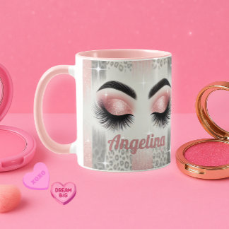 Taza de pestañas brillantes rosadas glamurosas