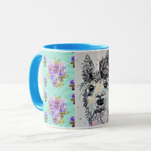 Taza de pintura acuarela alpacca llama cute aqua