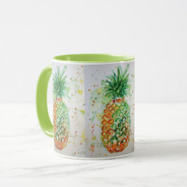 Taza de pintura de acuarela de piña verde