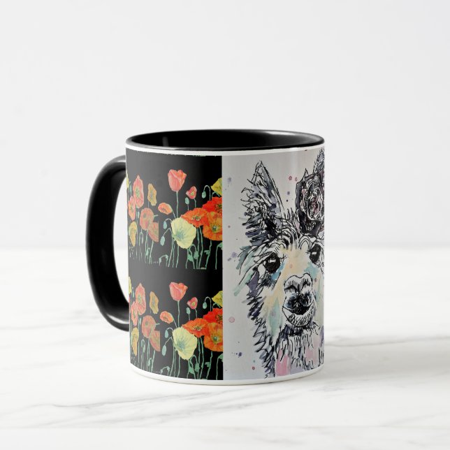 Taza de pintura de acuarela negra de Alpacca Llama (Anverso izquierdo)
