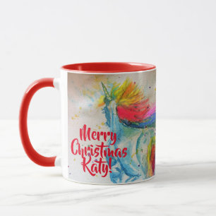 Taza de pintura de Navidad feliz unicornio arcoíri