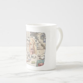 TAZA DE PORCELANA さなささじ  部屋の階段わきで屈んでたくさん落ちているゴミを拾う女性のイラスト