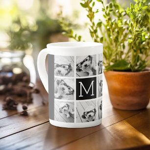 Taza De Porcelana 11 cuadrícula de collage con monograma