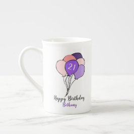 Taza De Porcelana 21 años púrpura y panda rosa de globos