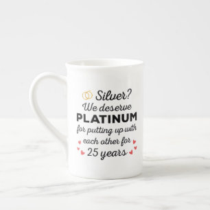 Taza De Porcelana 25 Aniversario Boda I - Pareja Graciosa de Plata
