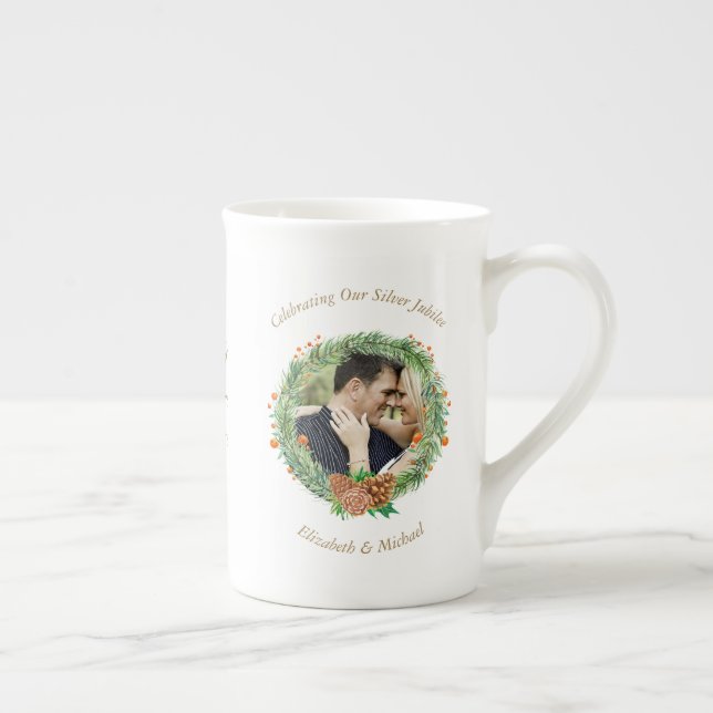 Taza De Porcelana 2 x Aniversario del Boda fotográfico CUALQUIER AÑO (Derecha)