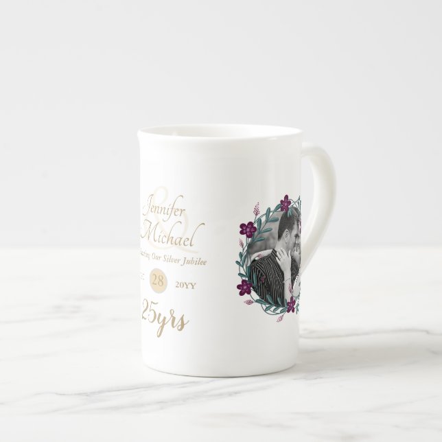 Taza De Porcelana 2 x Aniversario del Boda fotográfico CUALQUIER AÑO (Derecha)