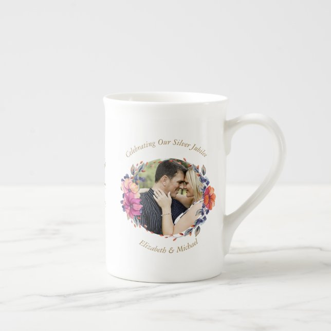 Taza De Porcelana 2 x Aniversario del Boda fotográfico CUALQUIER AÑO (Derecha)