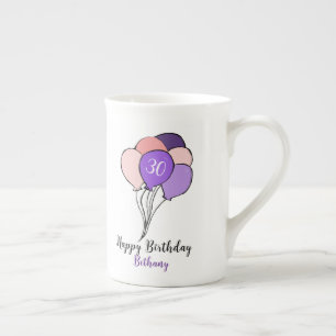 Taza De Porcelana 30.ª morada de cumpleaños y pandilla rosa de globo