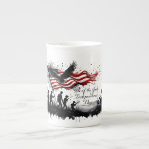 Taza De Porcelana 4 de julio Arte Patriótico con bandera y soldados