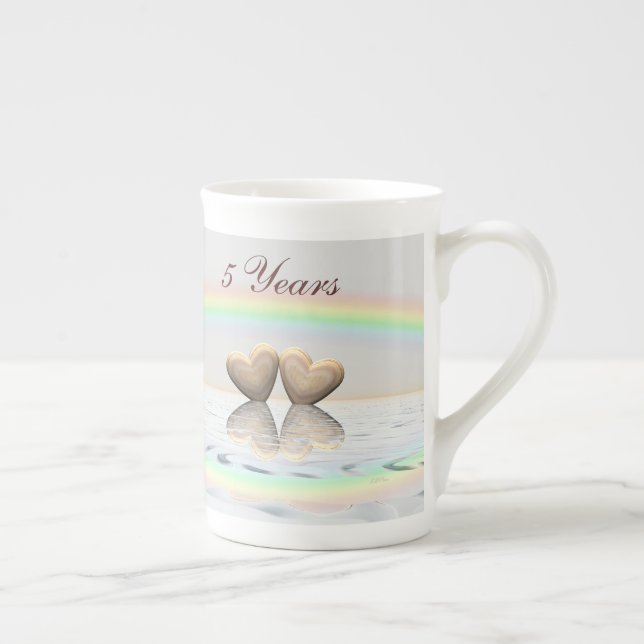 Taza De Porcelana 5.º aniversario Corazones de madera (Derecha)