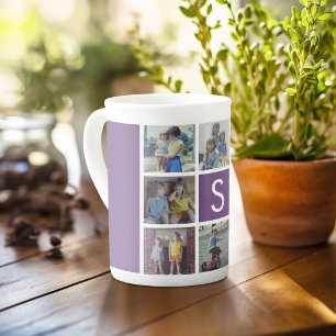 Taza De Porcelana 8 Colaje de fotos con un monograma personalizado e