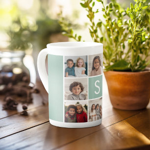 Taza De Porcelana 8 Collage de Fotos Monograma Personalizado Verde M