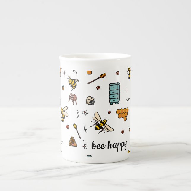 Taza De Porcelana Abejas alegres adorables arte de palabras (Frente)