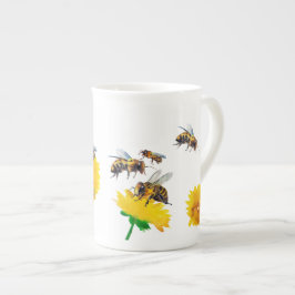 Taza De Porcelana Abejas y dientes de león