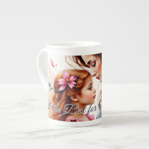 Taza De Porcelana Abrazo del Día de la Madre en estilo floral acuare